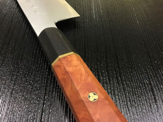 37-layer Damascus universal knife with Burl wood handle and Burl wood
